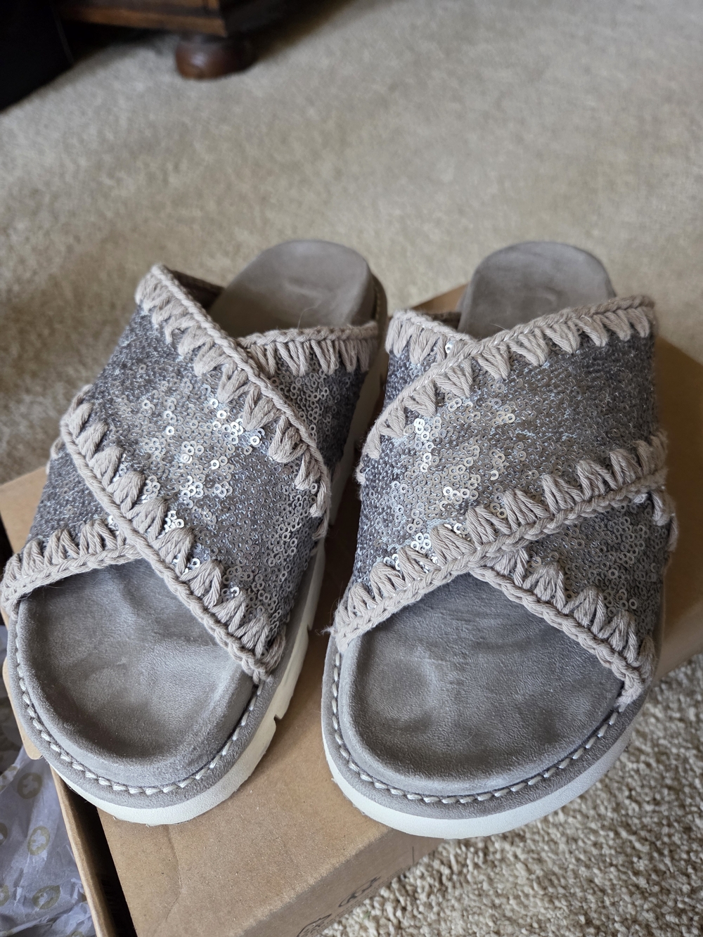 MOU Microsequin Crossover Sandal Gunmetal Size 37